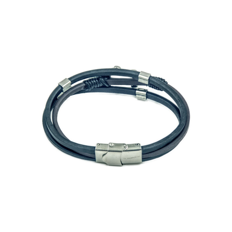 Three band men's leather bracelet with anchor motif, and branded clasp.