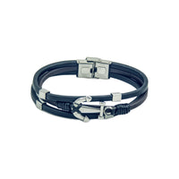 Three band men's leather bracelet with anchor motif, and branded clasp. 