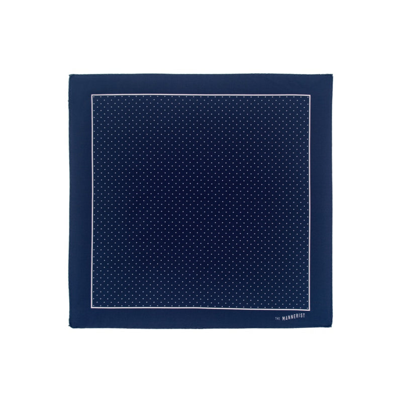 Dark Navy Blue with Small White Polka Dots Print Silk Pocket Square
