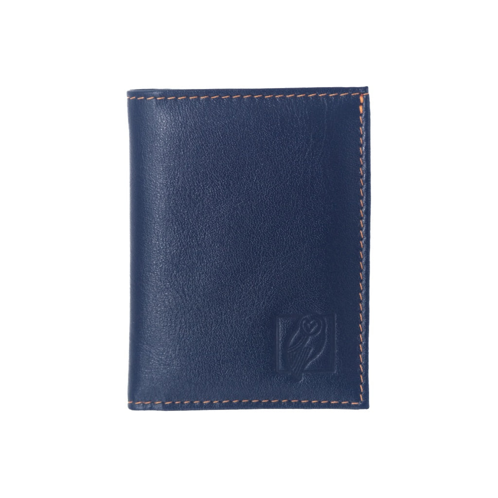 Designer Dark blue Leather Wallet with Orange Stitching