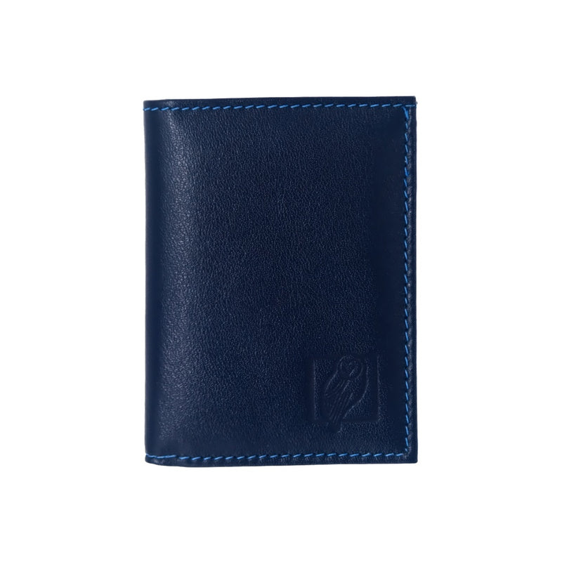 Designer Dark Blue Leather Wallet with six card slots and central compartment for bills