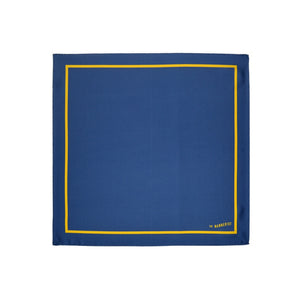 Navy Peony Blue with Yellow Border Print Silk Pocket Square