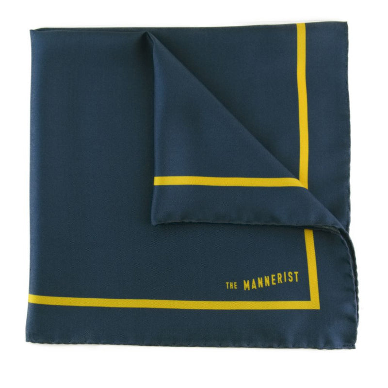 Designer Dark Blue with Yellow Border Silk Pocket Square