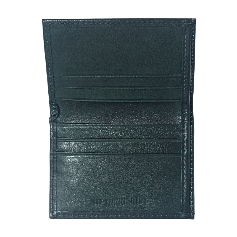 Green Leather Wallet with six card slots and central compartment for bills