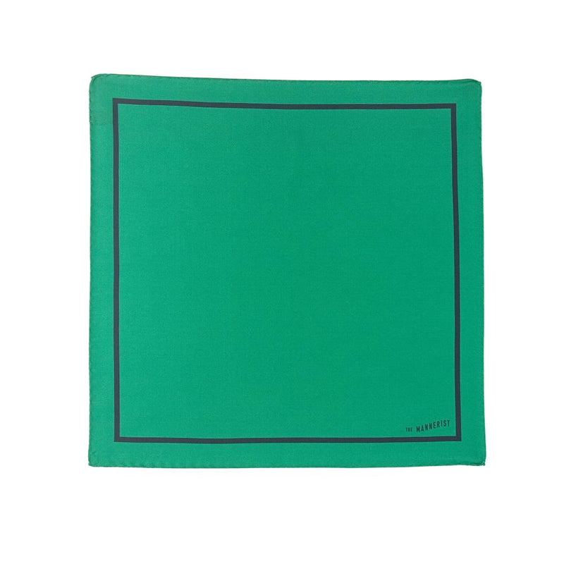 Green with Dark Blue Border Silk Pocket Square