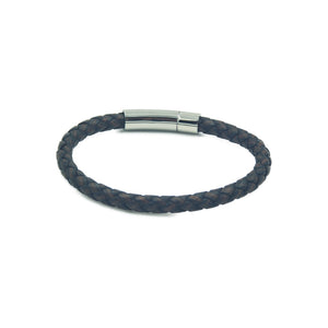 Slim taupe rope-style men's leather bracelet with stainless mannerist branded steel clasp. 